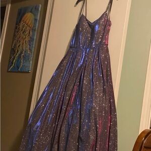 Elegant Asymmetrical Glitter Dress in Purple and Pink